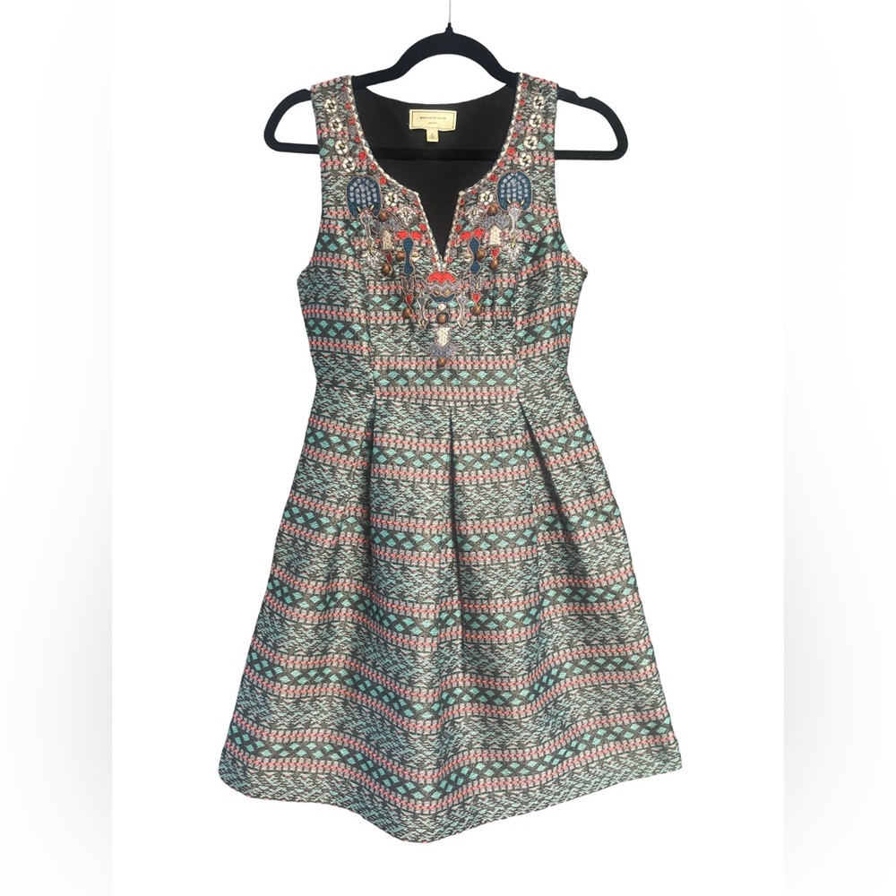 Anthropologie Moulinette Soeurs Chelly Jaquard Embroidered Mini Dress Size 0 - Picture 2 of 10